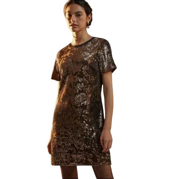 Anthropologie X RO & DE Andi Sequined Velvet Tee Shift Dress Holiday Party NEW - Picture 2 of 11
